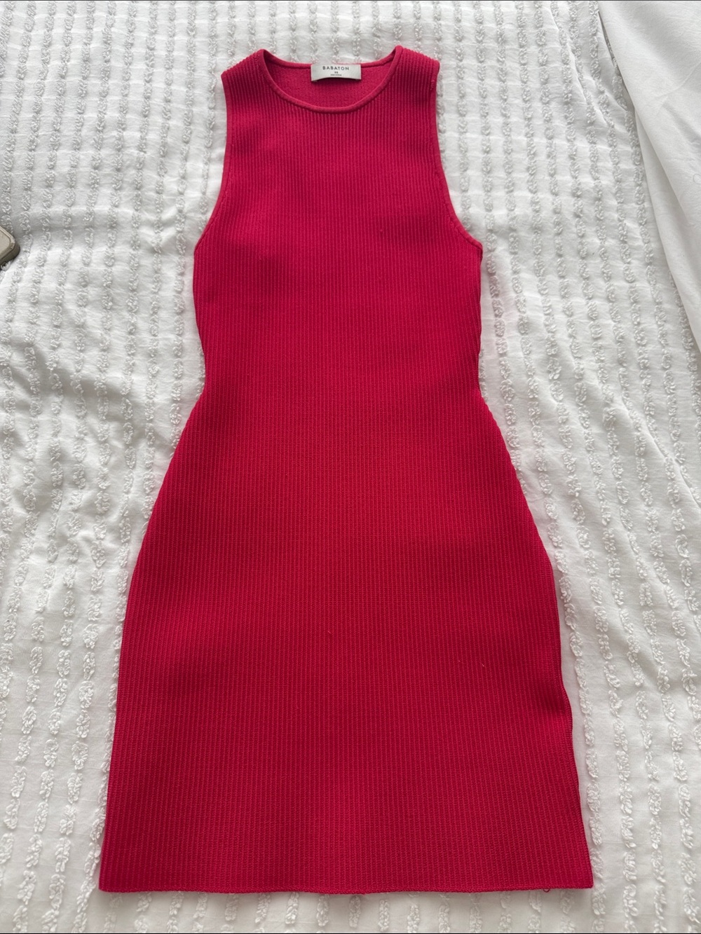 Babaton Ribbed Sleeveless Fitted Mini Dress in Raspberry